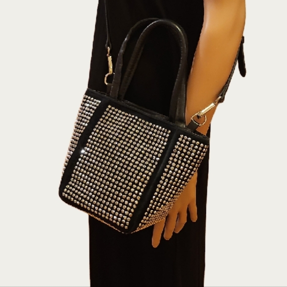 Rhinestone Studded FAUX Suede Mini Bag with Crossbody Strap, GUC - Picture 3 of 16